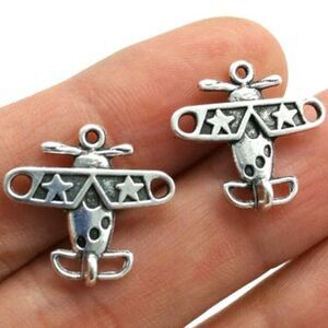 2 Womens Antique Silver Airplane Pendant/Charms